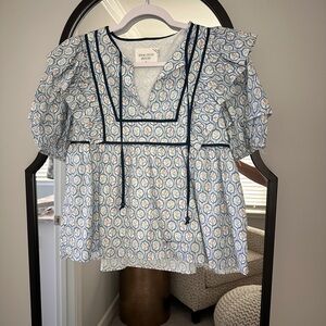 Hyacinth House Blue Trellis Floral Rosaleigh Blouse